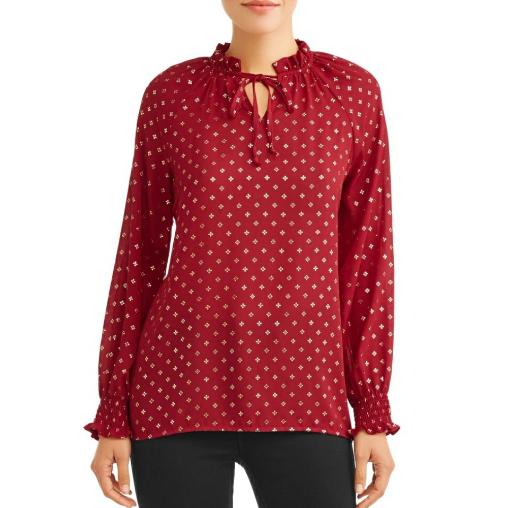 NWT Time and Tru Womans Red/  Gold Blouse